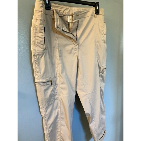 NWOT CHICO’S Utility Crop Pants 0.5/Size 6 Tan Luxe Twill Stretch Rolled Cuffs - Picture 8 of 10